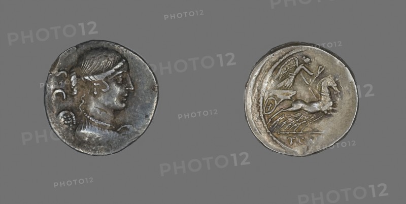 Denarius (Coin) Depicting the Goddess Victory, about 46 BC, Roman, Roman Empire, Silver, Diam. 1.8 cm, 3.99 g