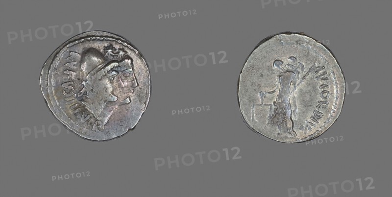 Denarius (Coin) Depicting the Dioscuri, 49 BC, Roman, Roman Empire, Silver, Diam. 1.8 cm, 3.96 g