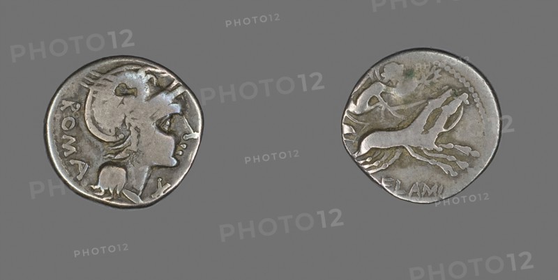 Denarius (Coin) Depicting the Goddess Roma, 109/108 BC, Roman, Roman Empire, Silver, Diam. 1.8 cm, 3.77 g