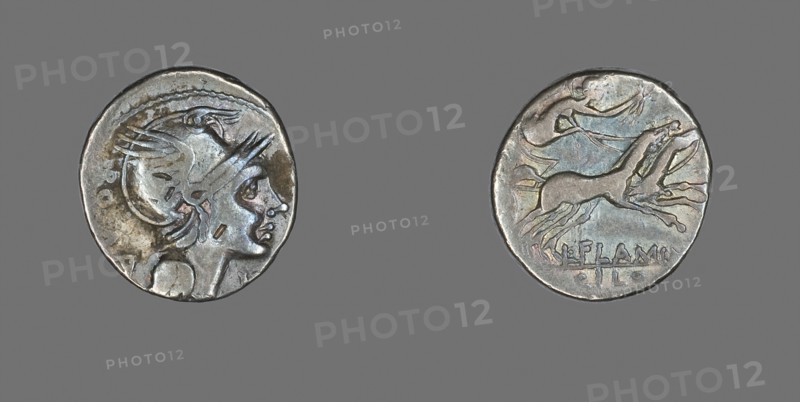 Denarius (Coin) Depicting the Goddess Roma, 109/108 BC, Roman, Roman Empire, Silver, Diam. 1.9 cm, 3.75 g