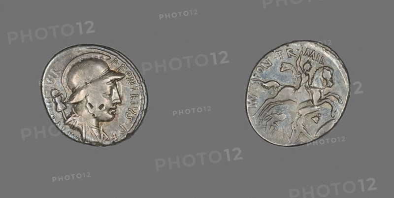 Denarius (Coin) Depicting the God Mars, 55 BC, Roman, Roman Empire, Silver, Diam. 1.8 cm, 4.08 g
