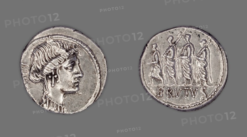Denarius (Coin) Depicting Liberty, 54 BC, issued by Roman Republic, M. Junius Brutus (moneyer), Roman, minted in Rome, Roman Empire, Silver, Diam. 2 cm, 4.12 g