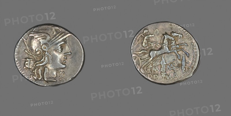 Denarius (Coin) Depicting the Goddess Roma, 134 BC, Roman, Roman Empire, Silver, Diam. 2 cm, 3.92 g