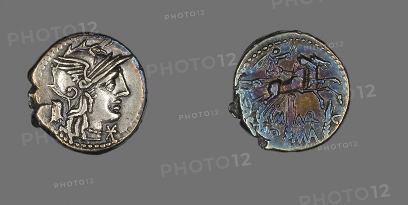 Denarius (Coin) Depicting the Goddess Roma, 134 BC, Roman, Roman Empire, Silver, Diam. 1.9 cm, 3.87 g