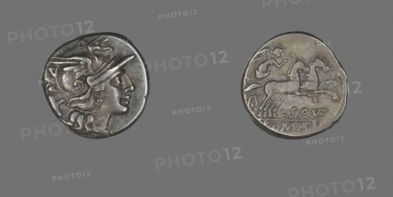 Denarius (Coin) Depicting the Goddess Roma, 200 or 152 BC, Roman, Roman Empire, Silver, Diam. 1.8 cm, 3.82 g