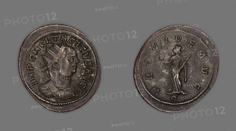 Aurelianus (Coin) Portraying Emperor Tacitus, AD 276 (January/June), issued by Tacitus, Roman, minted in Ticinum, Roman Empire, Billon, Diam. 2.4 cm, 3.12 g