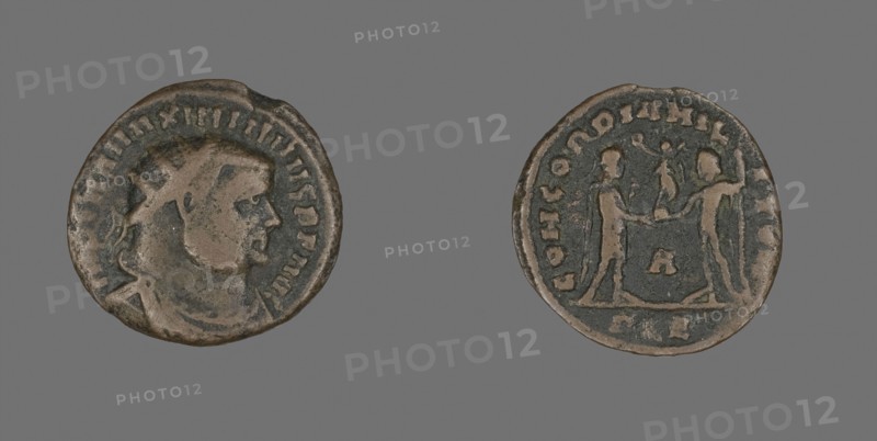 Follis (Coin) Portraying Emperor Portraying Emperor Marcus Aurelius Valerius Maximianus (Maximian or Maximianus I), about AD 296/297, Roman, minted in Alexandria, Roman Empire, Bronze, Diam. 2 cm, 2.40 g