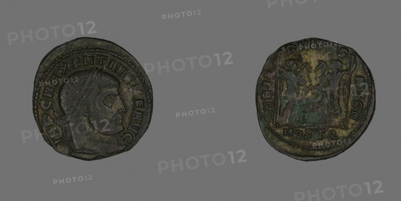 Follis (Coin) Portraying Emperor Maxentius, AD 309/312, Roman, minted in Ostia, Roman Empire, Bronze, Diam. 2.6 cm, 6.14 g