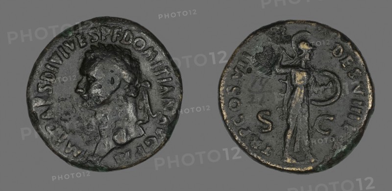 Sestertius (Coin) Portraying Emperor Domitian, AD 81, Roman, minted in Rome, Roman Empire, Bronze, Diam. 3.4 cm, 24.45 g