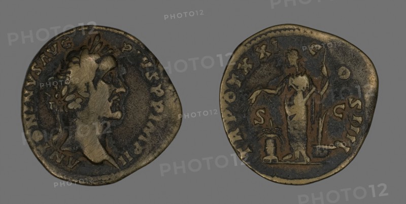 Sestertius (Coin) Portraying Emperor Antoninus Pius, AD 157/158, Roman, Roman Empire, Bronze, Diam. 3.3 cm, 20.48 g