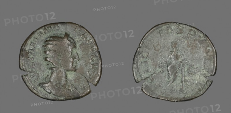 Sestertius (Coin) Portraying Julia Mamaea, AD 235, Roman, minted in Rome, Roman Empire, Bronze, Diam. 3.1 cm, 17.81 g