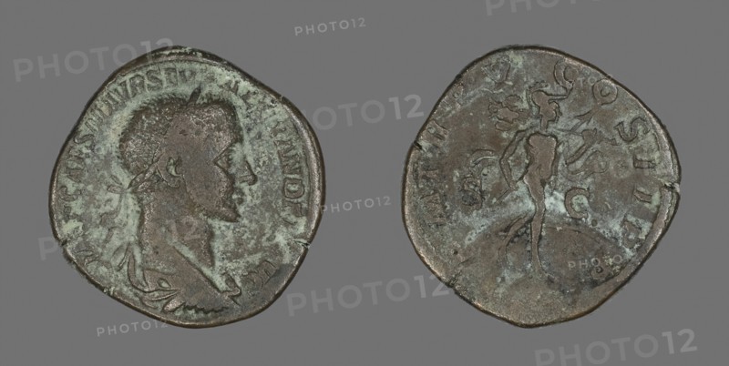 Sestertius (Coin) Portraying Emperor Severus Alexander, AD 266, Roman, minted in Rome, Roman Empire, Bronze, Diam. 3.1 cm, 21.70 g