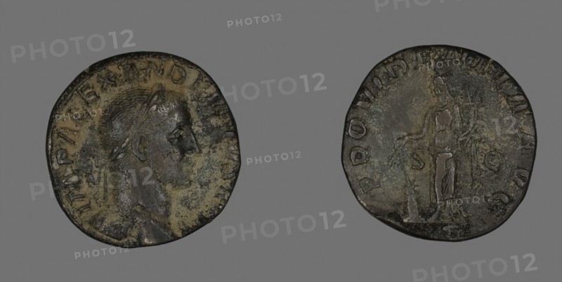 Sestertius (Coin) Portraying Emperor Severus Alexander, AD 232, Roman, minted in Rome, Roman Empire, Bronze, Diam. 2.9 cm, 18.32 g