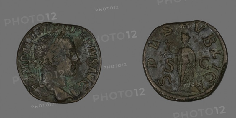 Sestertius (Coin) Portraying Emperor Severus Alexander, AD 232, Roman, minted in Rome, Roman Empire, Bronze, Diam. 3 cm, 17.85 g