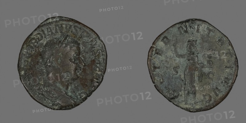 Sestertius (Coin) Portraying Emperor Gordianus, AD 241, Roman, minted in Rome, Roman Empire, Bronze, Diam. 3.1 cm, 17.97 g