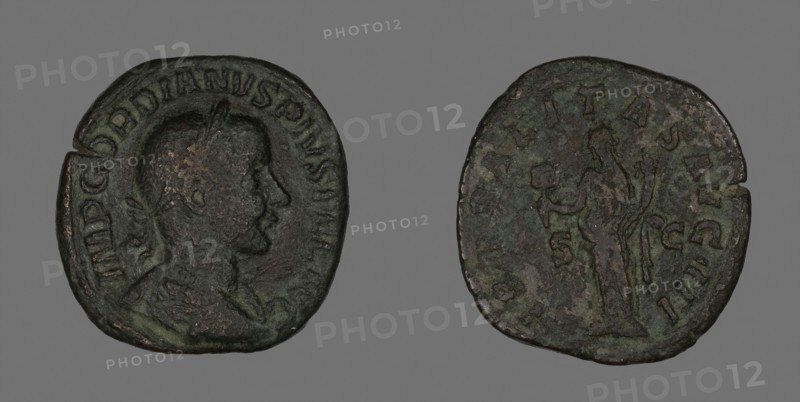 Sestertius (Coin) Portraying Emperor Gordianus, AD 238/244, Roman, Roman Empire, Bronze, Diam. 3.2 cm, 16.73 g