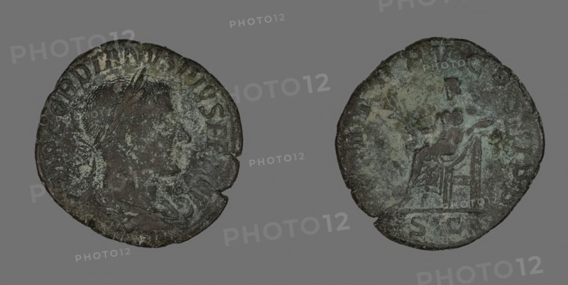 Sestertius (Coin) Portraying a Roman Emperor, AD 238/244, Roman, Roman Empire, Bronze, Diam. 3 cm, 16.08 g
