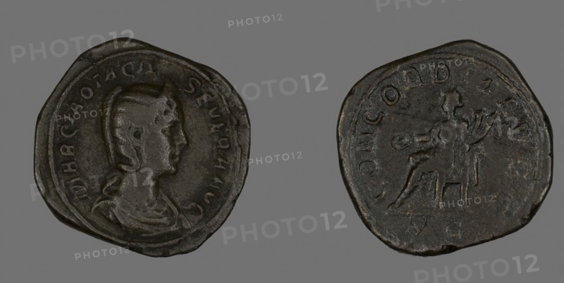 Sestertius (Coin) Portraying Empress Marcia Otacilia Severa, AD 244/249, Roman, Roman Empire, Bronze, Diam. 3.2 cm, 21.24 g