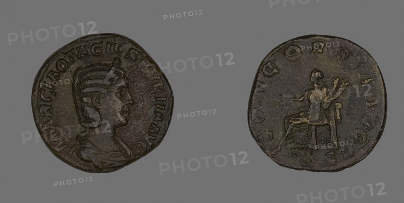 Sestertius (Coin) Portraying Empress Marcia Otacilia Severa, AD 244/249, Roman, Roman Empire, Bronze, Diam. 2.8 cm, 14.92 g