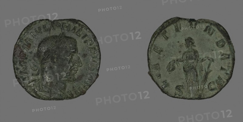 Sestertius (Coin) Portraying Philip the Arab, AD 244/249, Roman, Roman Empire, Bronze, Diam. 3 cm, 15.81 g