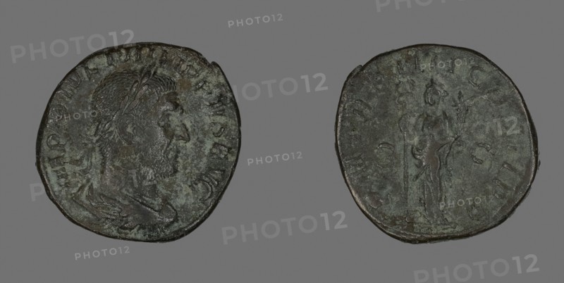 Sestertius (Coin) Portraying Philip the Arab, AD 247, Roman, Roman Empire, Bronze, Diam. 3.1 cm, 19.25 g