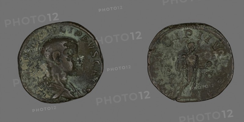 Sestertius (Coin) Portraying King Philip II, AD 244/246, Roman, minted in Rome, Roman Empire, Bronze, Diam. 2.9 cm, 18.03 g