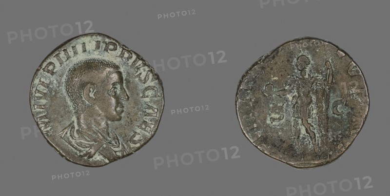 Sestertius (Coin) Portraying King Philip II, AD 244/246, Roman, minted in Rome, Roman Empire, Bronze, Diam. 2.8 cm, 15.13 g