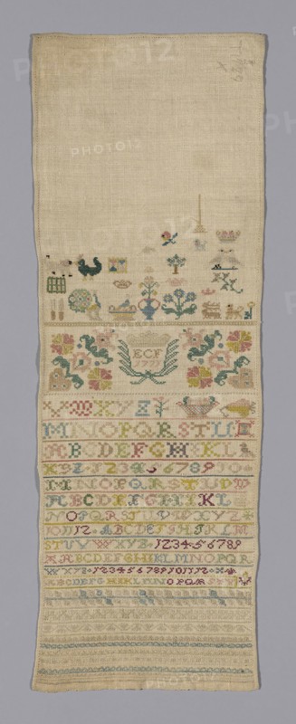Sampler, 1771, Germany, Linen, plain weave, embroidered with silk, 67.3 x 22.8 cm (26 1/2 x 9 in.)