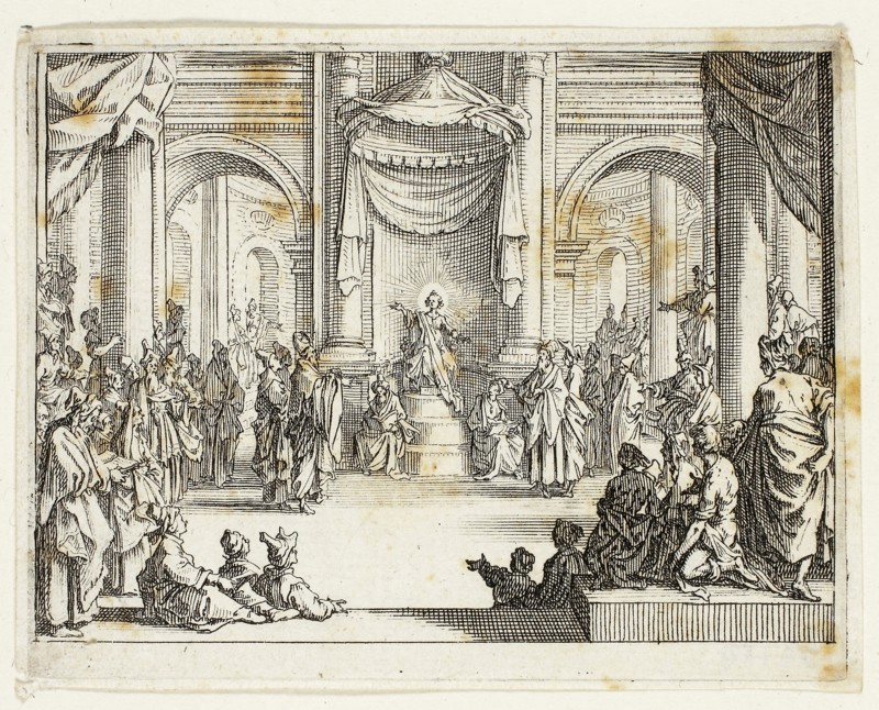Jesus Among the Doctors, from The New Testament, 1635, Jacques Callot (French, 1592-1635), published by Israël Henriet (French, 1590-1661), France, Etching on paper, 68 × 87 mm (plate), 71 × 90 mm (sheet)