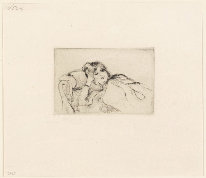 Young Woman at Rest, 1889, Berthe Morisot (French, 1841-1895), printed by Ernest Rouart (French, 1874-1942), France, Drypoint in black on ivory laid paper, 78 × 116 mm (image), 81 × 120 mm (plate), 199 × 228 mm (sheet)