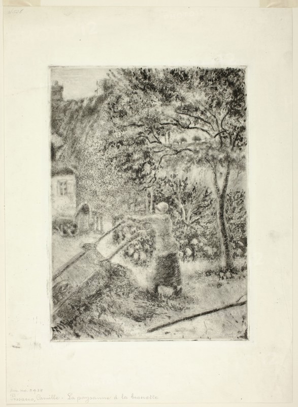 Woman Emptying a Wheelbarrow, 1880, Camille Pissarro, French, 1830-1903, France, Aquatint and drypoint in black on ivory laid paper, 317 × 230 mm (image), 320 × 233 mm (plate), 457 × 333 mm (sheet)