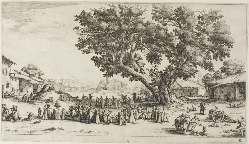 The Fair at Gondreville, 1624, Jacques Callot, French, 1592-1635, France, Etching in black on cream laid paper, 181 × 334 mm (plate), 190 × 333 mm (sheet)