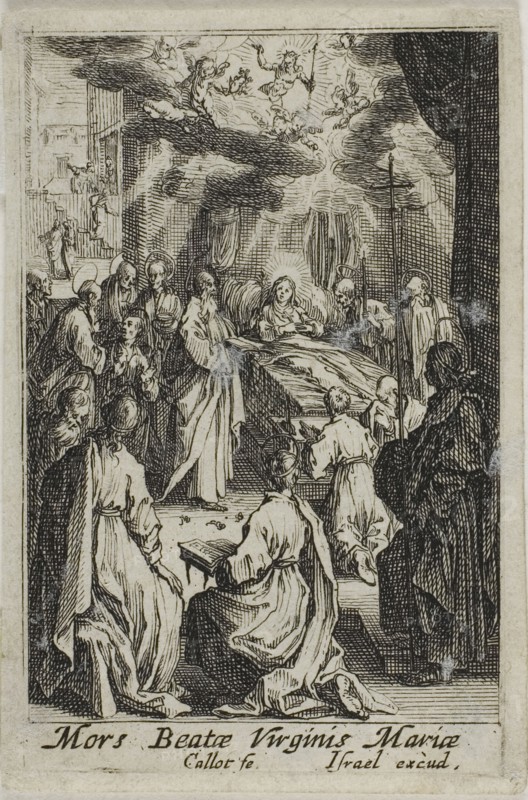 The Death of the Virgin Mary, from The Life of the Virgin, n.d., Jacques Callot, French, 1592-1635, France, Etching on paper, 65 × 44.5 mm (image), 70 × 45 mm (plate), 73 × 49.5 mm (sheet)