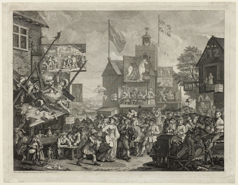 Southwark Fair, 1733/34, William Hogarth, English, 1697-1764, England, Engraving in black on ivory laid paper, 345 × 455 mm (image), 365 × 475 mm (plate), 385 × 499 mm (sheet)