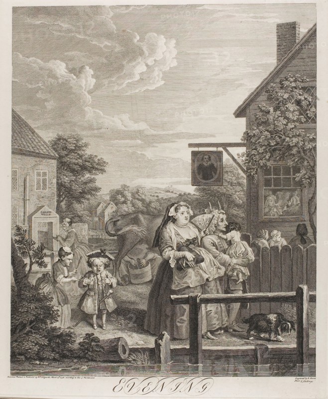 Evening, plate three from The Four Times of the Day, May 1738, Bernard Baron (French, 1696-1762), after William Hogarth (English, 1697-1764), France, Etching and engraving in black on ivory laid paper, 453 × 374 mm (image), 485 × 405 mm (plate), 665 × 500 mm (sheet)