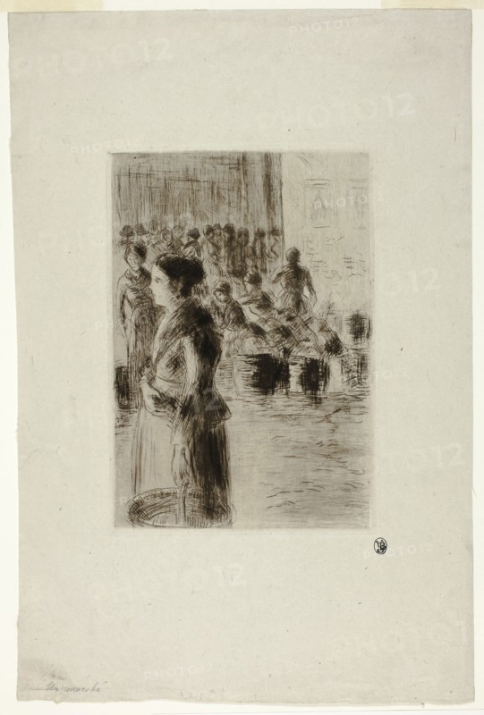 The Maid Shopping, 1888, Camille Pissarro, French, 1830-1903, France, Drypoint in black on ivory laid China paper, 195 × 132 mm (image), 200 × 138 mm (plate), 357 × 237 mm (sheet)