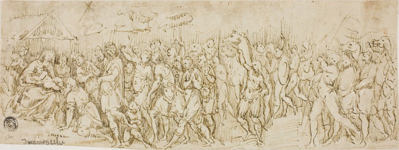 Adoration of the Magi, 1560/80, Possibly Lattanzio Gambara, Italian, c. 1530-1574, Italy, Pen and brown ink on cream laid paper, 100 x 267 mm (max.)