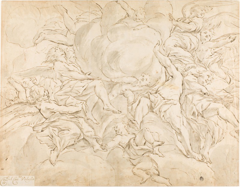 Glory of Angels, n.d., Giovanni Battista Beinaschi (Italian, 1636-1688), or Luis de Velasco (Spanish, died 1606), Italy, Pen and brown ink, with brush and brown wash, on cream laid paper, 420 x 535 mm