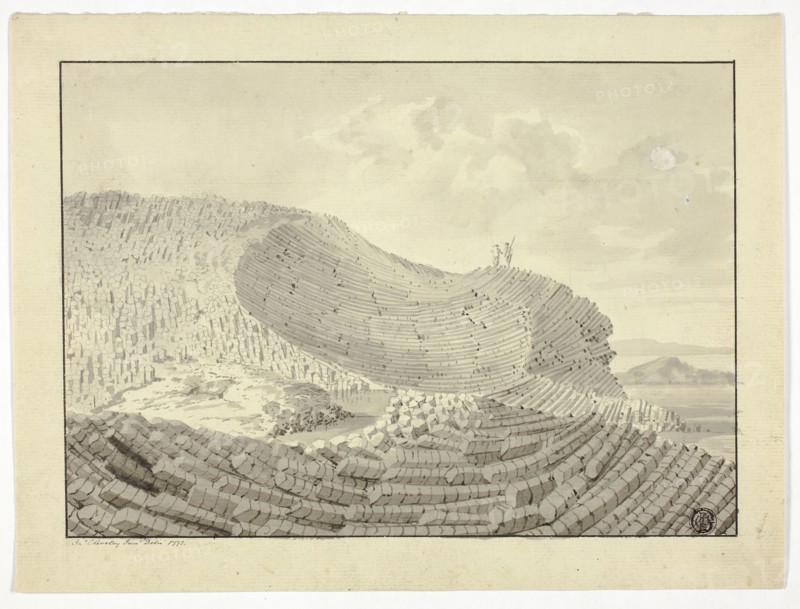 Giant’s Causeway, 1772, John Clevely, II, English, 1747-1786, England, Pen and black ink and brush and gray wash with  black chalk, on cream laid paper, 218 × 290 mm
