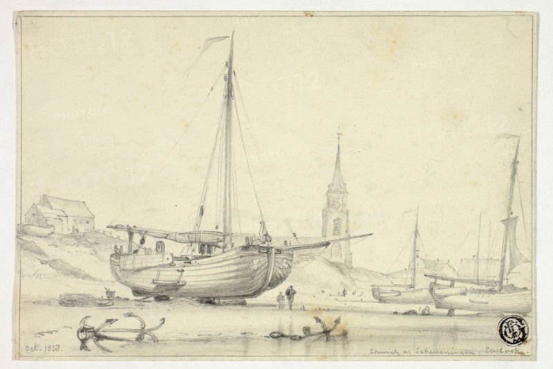Church at Scheveningen, October 1838, Edward William Cooke, English, 1811-1880, England, Graphite on ivory wove paper, 115 × 171 mm