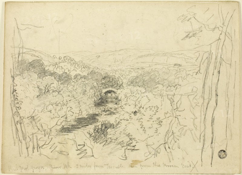 Pont Pwl Gwyn, River Usk, n.d., David Cox, the elder, English, 1783-1859, England, Graphite on buff wove paper, laid down on buff wove paper, 203 × 280 mm