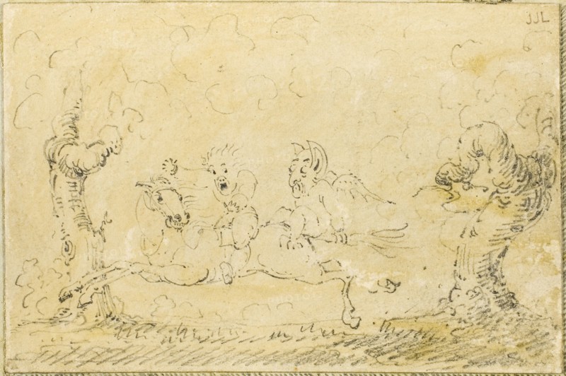 Comic Scene I, n.d., George Cruikshank, English, 1792-1878, England, Pen and ink on paper, 75 × 115 mm