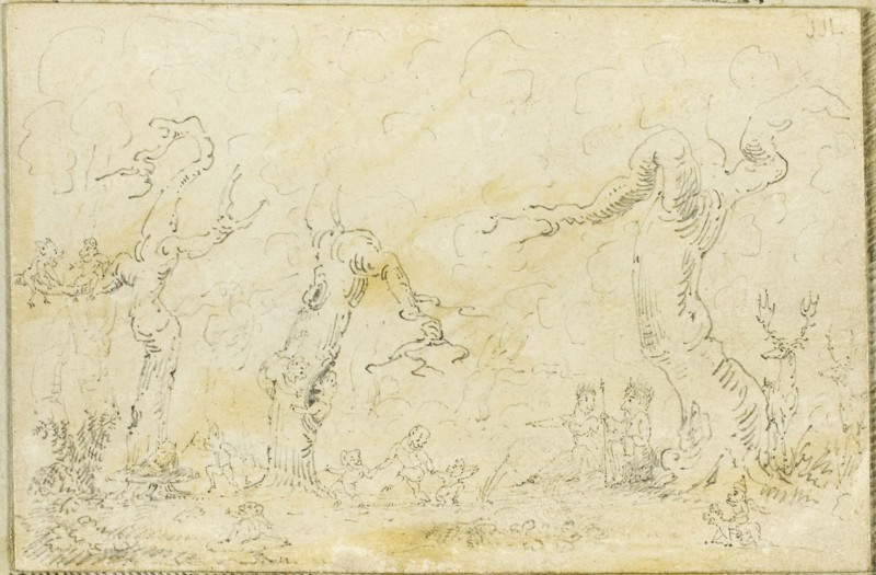 Comic Scene III, n.d., George Cruikshank, English, 1792-1878, England, Pen and ink on paper, 75 × 115 mm