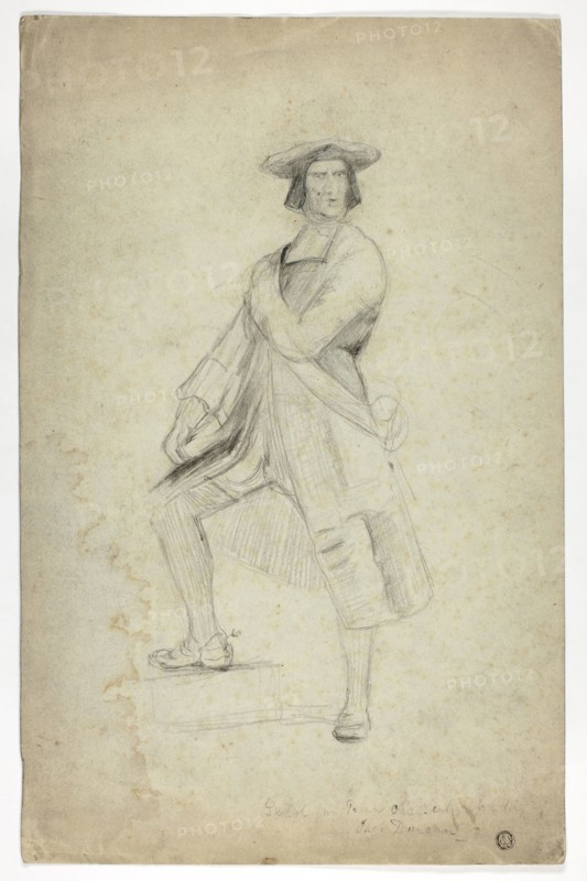Study for Standing Man Wearing Sash and Striking Dramatic Pose, n.d., Thomas Duncan, Scottish, 1807-1845, Scotland, Charcoal with graphite and traces of black crayon on ivory wove paper, 455 x 291 mm