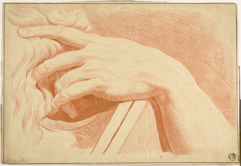Left Hand of Moses, 1725/30, After Michelangelo Buonarroti, Italian, 1475-1564, Italy, Red chalk counterproof, with traces of brown chalk, on cream laid paper, 210 x 306 mm
