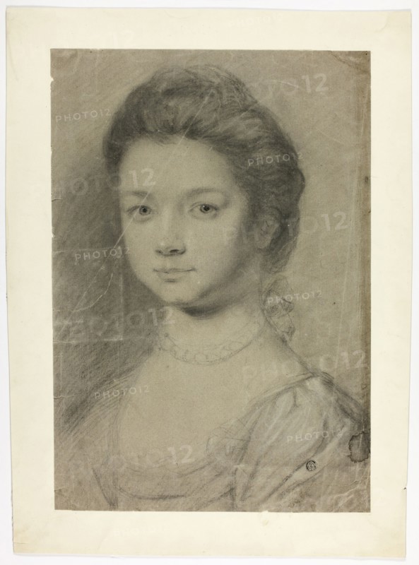 Portrait Bust of Young Woman, n.d., Unknown Artist, English, mid 18th century, England, Black chalk with stumping, heightened with white chalk and traces of white gouache, on gray laid paper with red and blue fibers, tipped onto ivory wove paper, 411 × 284 mm