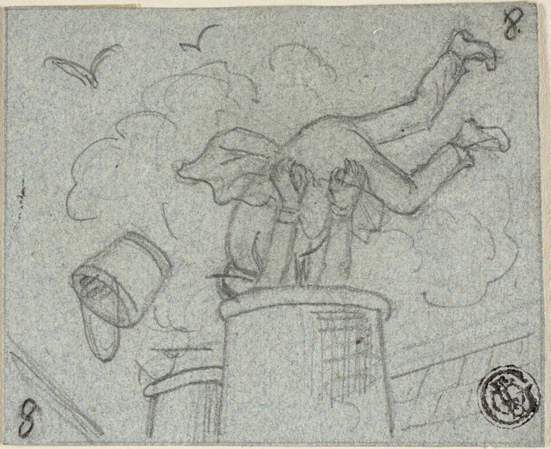 Episodes from White Chapel Life, c. 1850, Attributed to John Leech, English, 1817-1864, England, Graphite on blue wove paper, 73 × 88 mm