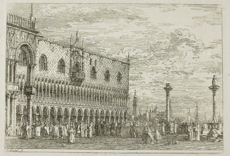 la Piera del Band V, from Vedute, 1735/44, Canaletto, Italian, 1697-1768, Italy, Etching in black on ivory laid paper, 140 x 209 mm (image), 144 x 210 mm (plate), 433 x 581 mm (sheet)