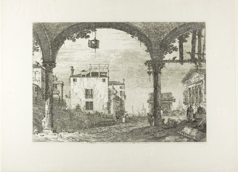 The Portico with the Lantern, from Vedute, 1735/44, Canaletto, Italian, 1697-1768, Italy, Etching in black on ivory laid paper, 300 x 434 mm (image), 304 x 436 mm (plate), 433 x 581 mm (sheet)