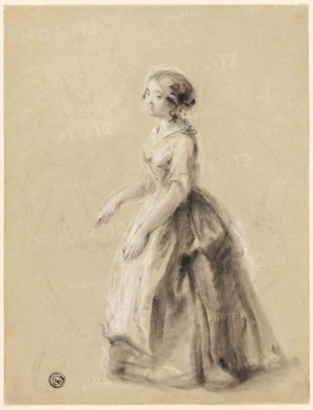 Girl, n.d., Attributed to William Mulready, English, born Ireland, 1786-1863, England, Black and white chalk with stumping, on gray wove paper, laid down on board, 241 × 184 mm